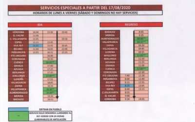 SERVICIOS ESPECIALES (AUTOBUS) A PARTIR DEL 17/08/2020