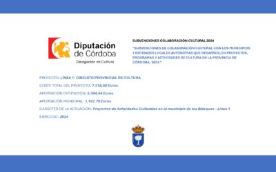 “SUBVENCIONES DE COLABORACIÓN CULTURAL CON LOS MUNICIPIOS Y ENTIDADES LOCALES AUTÓNOMAS QUE DESARROLLEN PROYECTOS, PROGRAMAS Y ACTIVIDADES DE CULTURA EN LA PROVINCIA DE CÓRDOBA, 2024 –  LÍNEA 1: CIRCUITO PROVINCIAL DE CULTURA»