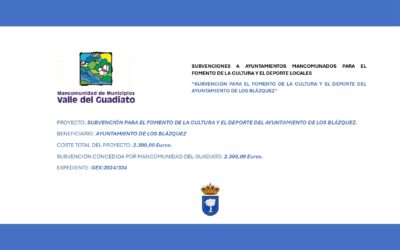  CONCESIÓN DE SUBVENCIÓN PARA EL FOMENTO DE LA CULTURA Y EL DEPORTE LOCALES POR PARTE DE LA MANCOMUNIDAD DE MUNICIPIOS VALLE DEL GUADIATO.